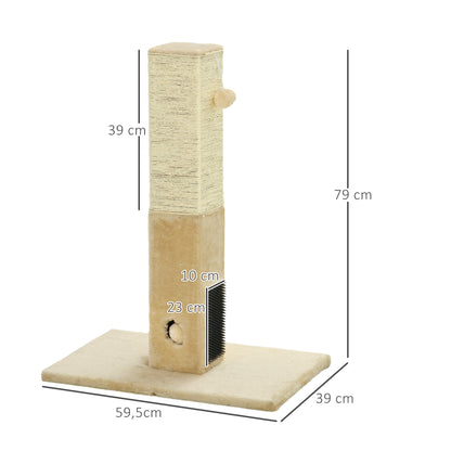 Pawhut Poste Rascador Para Gatos 79 Cm Con Bola Colgante 59,5x39x79 Cm Beige_2