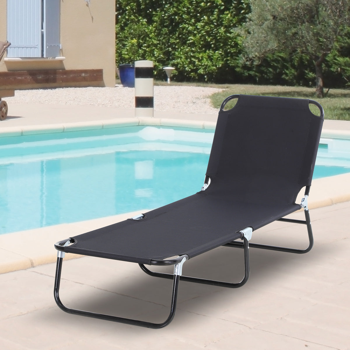 Outsunny Tumbona Plegable Reclinable Ajustable De 5 Posiciones 188x56x28cm Negro_1