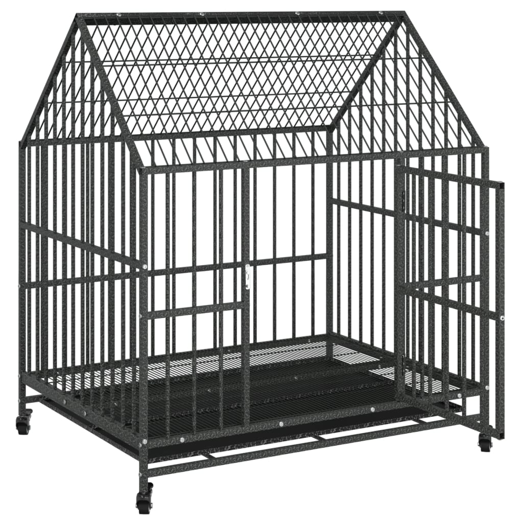 Jaula Para Perros Con Ruedas Acero Galvanizado Negro_3