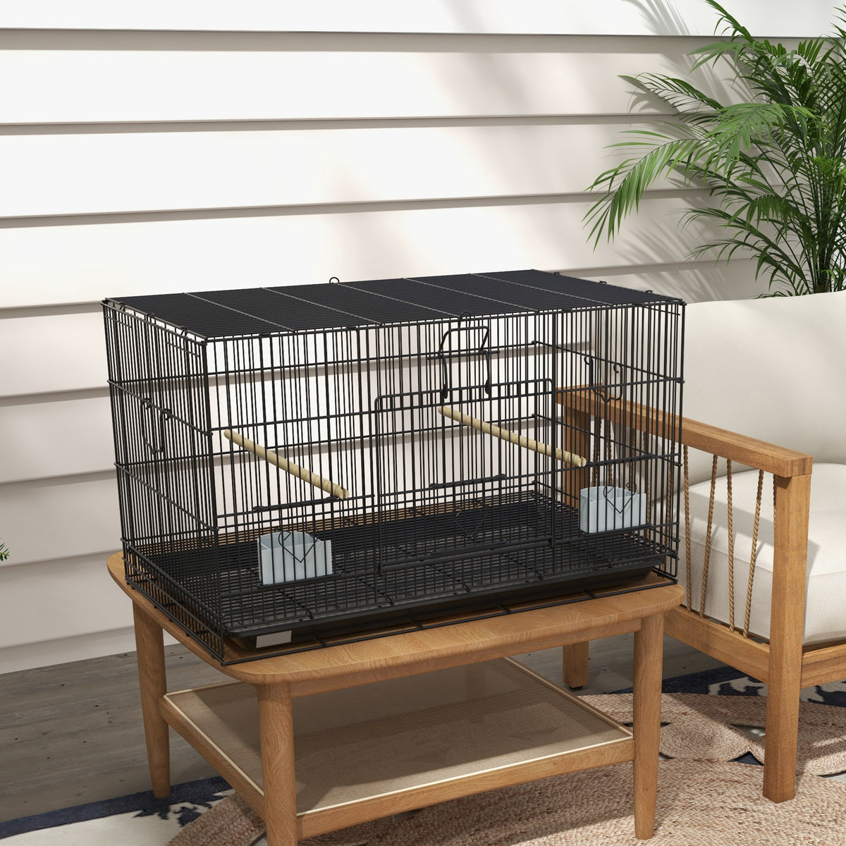 Pawhut Jaula Para Pájaros 77x46x45 Cm Con Bandeja Extraíble 2 Perchas Negro_4