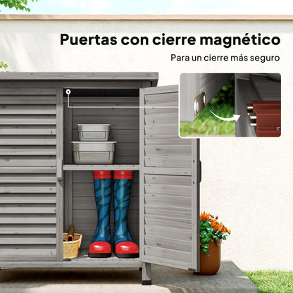 Outsunny Cobertizo Almacenamiento Madera Jardín 2 Estantes Interiores Gris_5