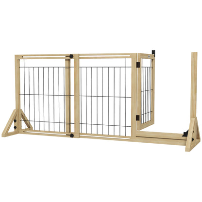 Pawhut Barrera Para Perros Extensible De Madera 112-159x44x70 Cm Natural_0
