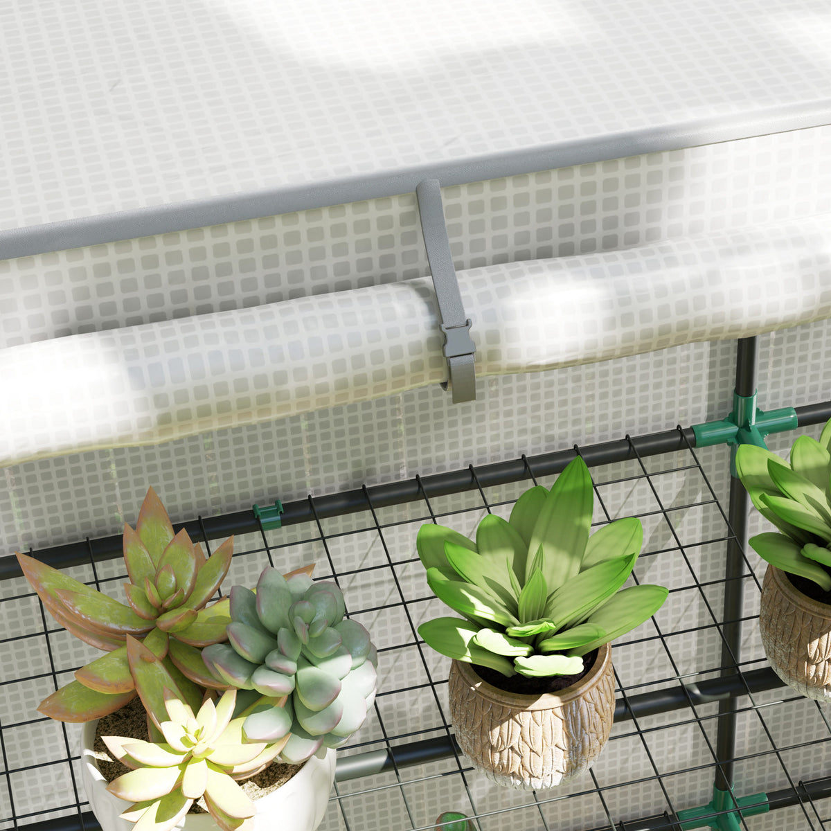 Outsunny Invernadero De Exterior Con Techo Inclinado Y 3 Estantes 144x48x152 Cm_4