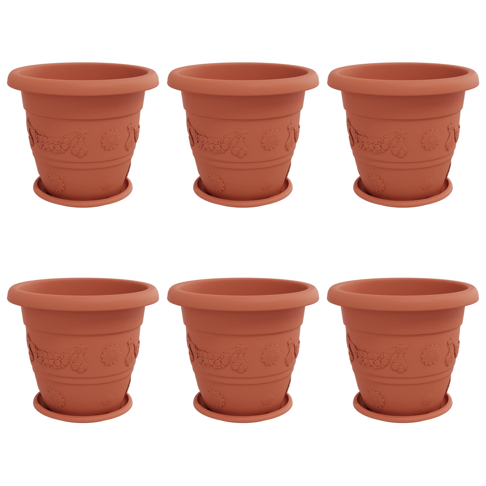 Macetas 6 Pcs Rojo Ladrillo Ø 39 X 32 Cm Plástico_0