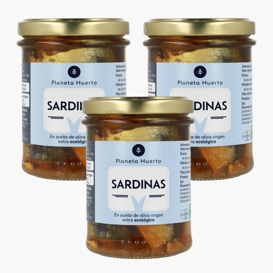 Pack 3x Sardinas en aceite de oliva virgen extra ECO Planeta Huerto 190 g