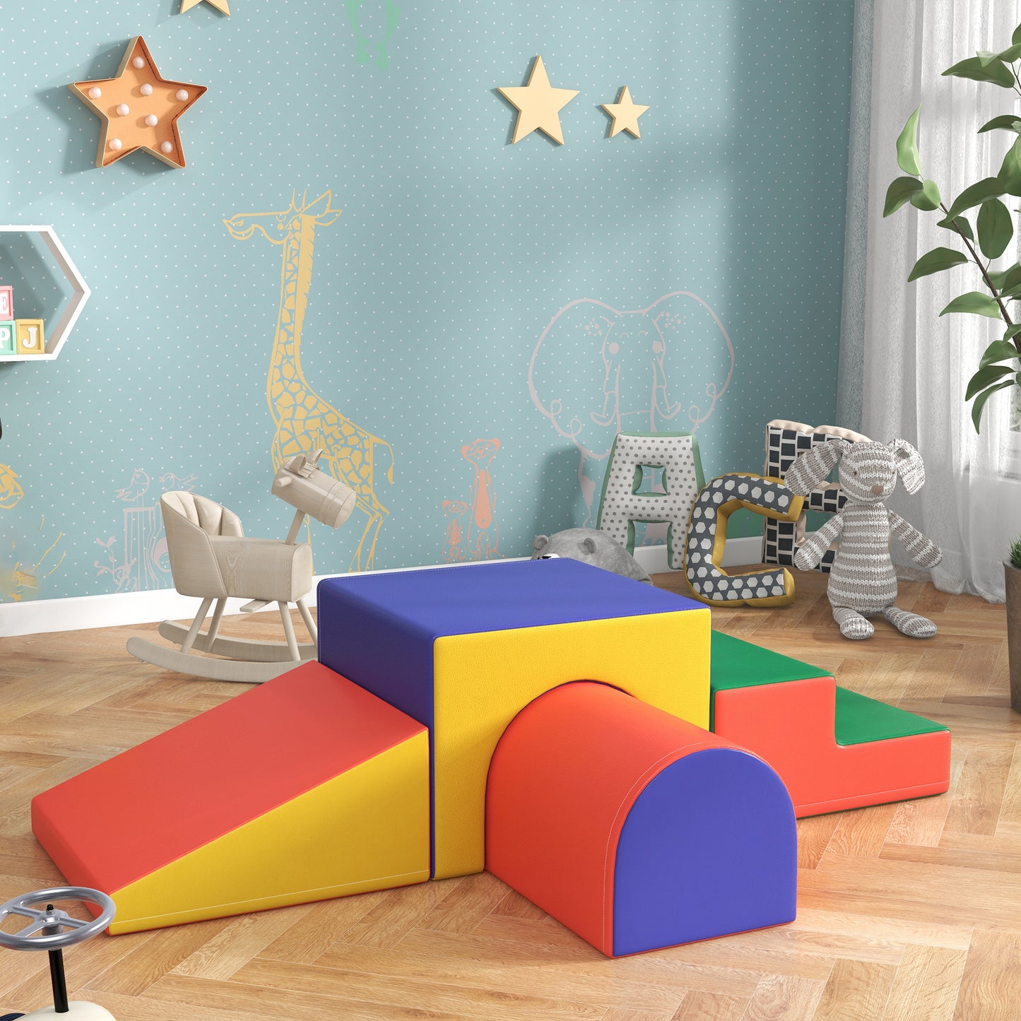 Homcom 4 Bloques De Espuma Para Niños Tapizados En Cuero Sintético 150x50x39 Cm_4