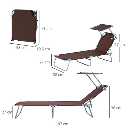 Outsunny Tumbona De Jardín Plegable Con Toldo Desmontable 187x58x36 Cm Marrón_2