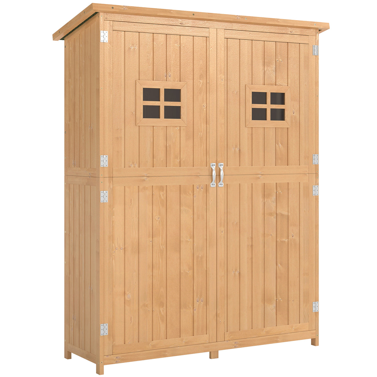 Outsunny Cobertizo De Madera Caseta Jardín Con Estantes 127,5x50x164 Cm Natural_0