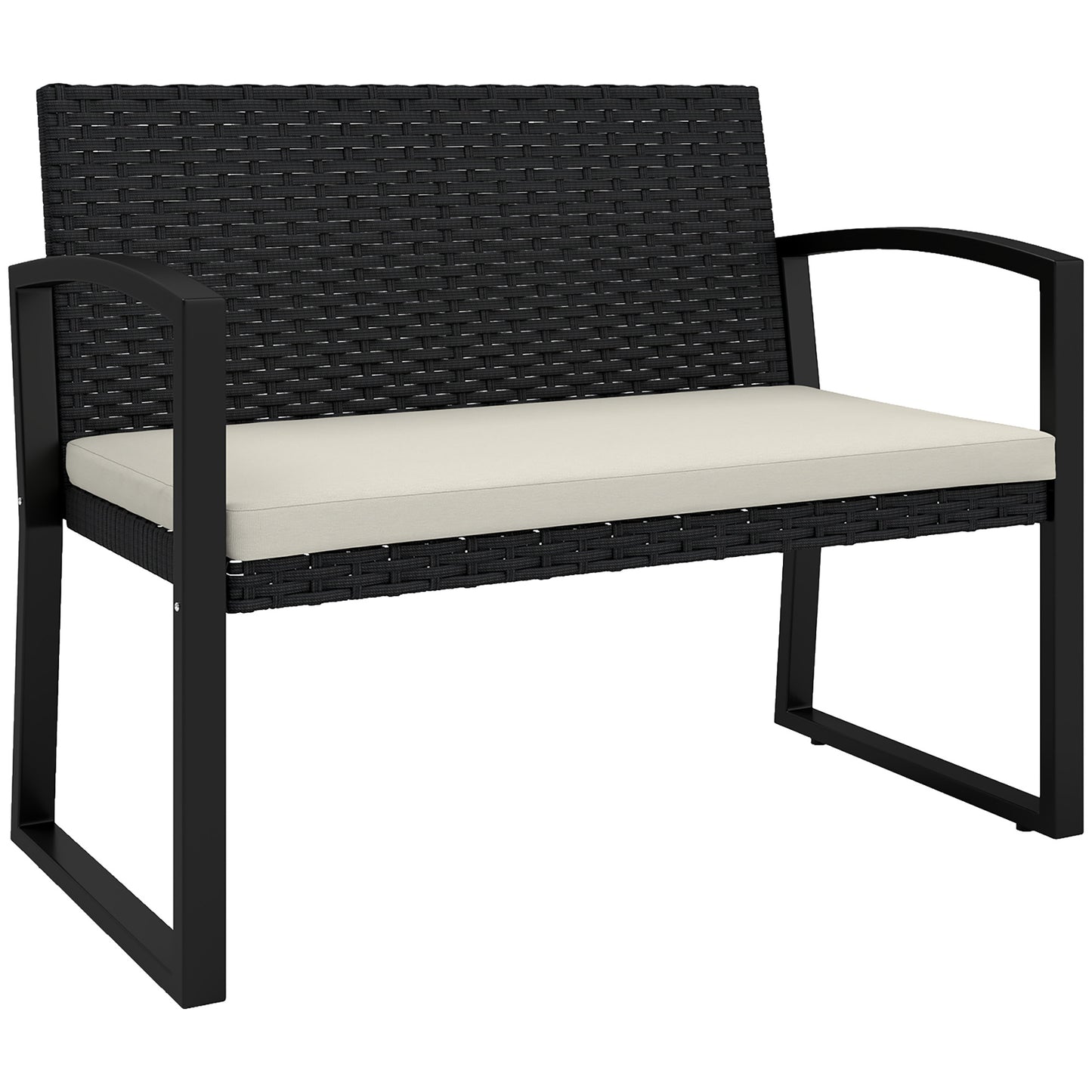 Outsunny Banco De Jardín De Ratán Sintético De 2 Plazas 103x58x78 Cm Negro Beige_0