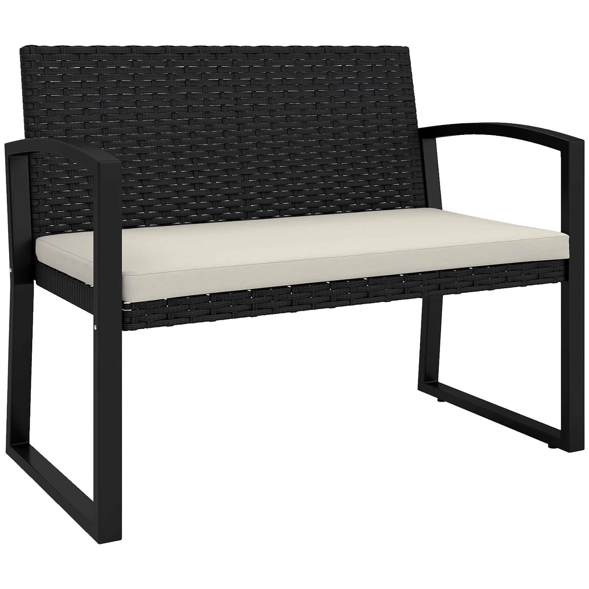 Outsunny Banco De Jardín De Ratán Sintético De 2 Plazas 103x58x78 Cm Negro Beige_0