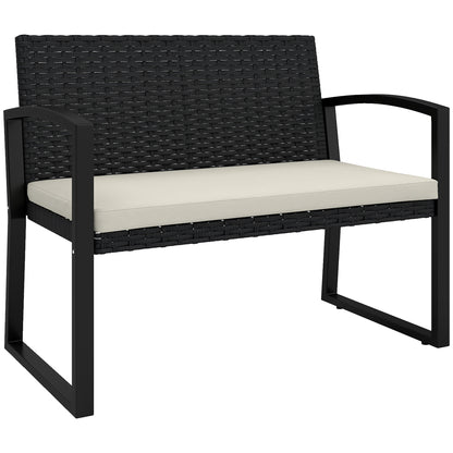 Outsunny Banco De Jardín De Ratán Sintético De 2 Plazas 103x58x78 Cm Negro Beige_0