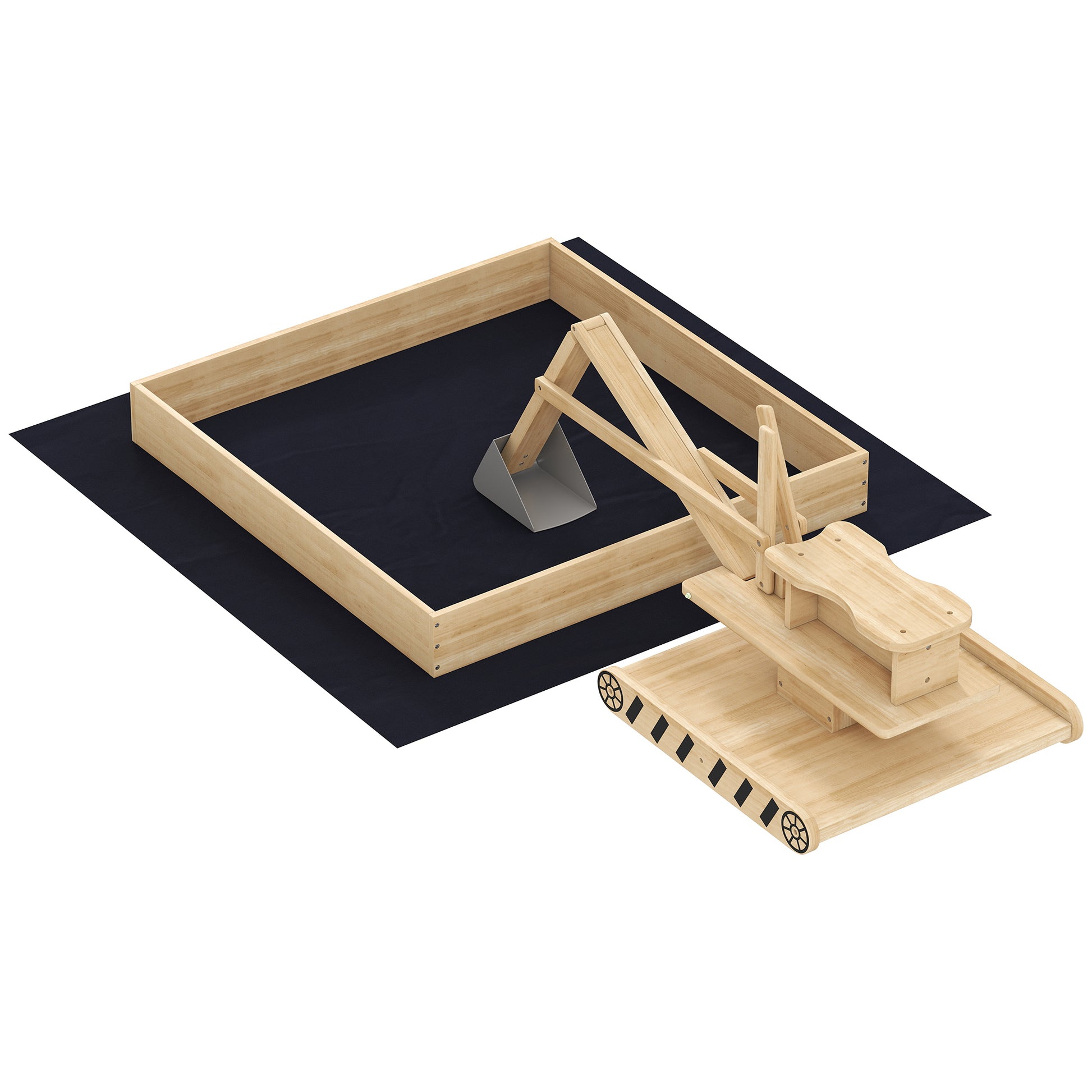 Aiyaplay Arenero Para Niños De Madera Con Excavadora Asiento Giratorio Natural_0