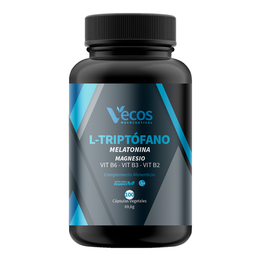 L-triptófano + Melatonina Vecos 100 Cápsulas | Conciliar El Sueño Y Descanso | Con Magnesio Y Vitamina B6_0