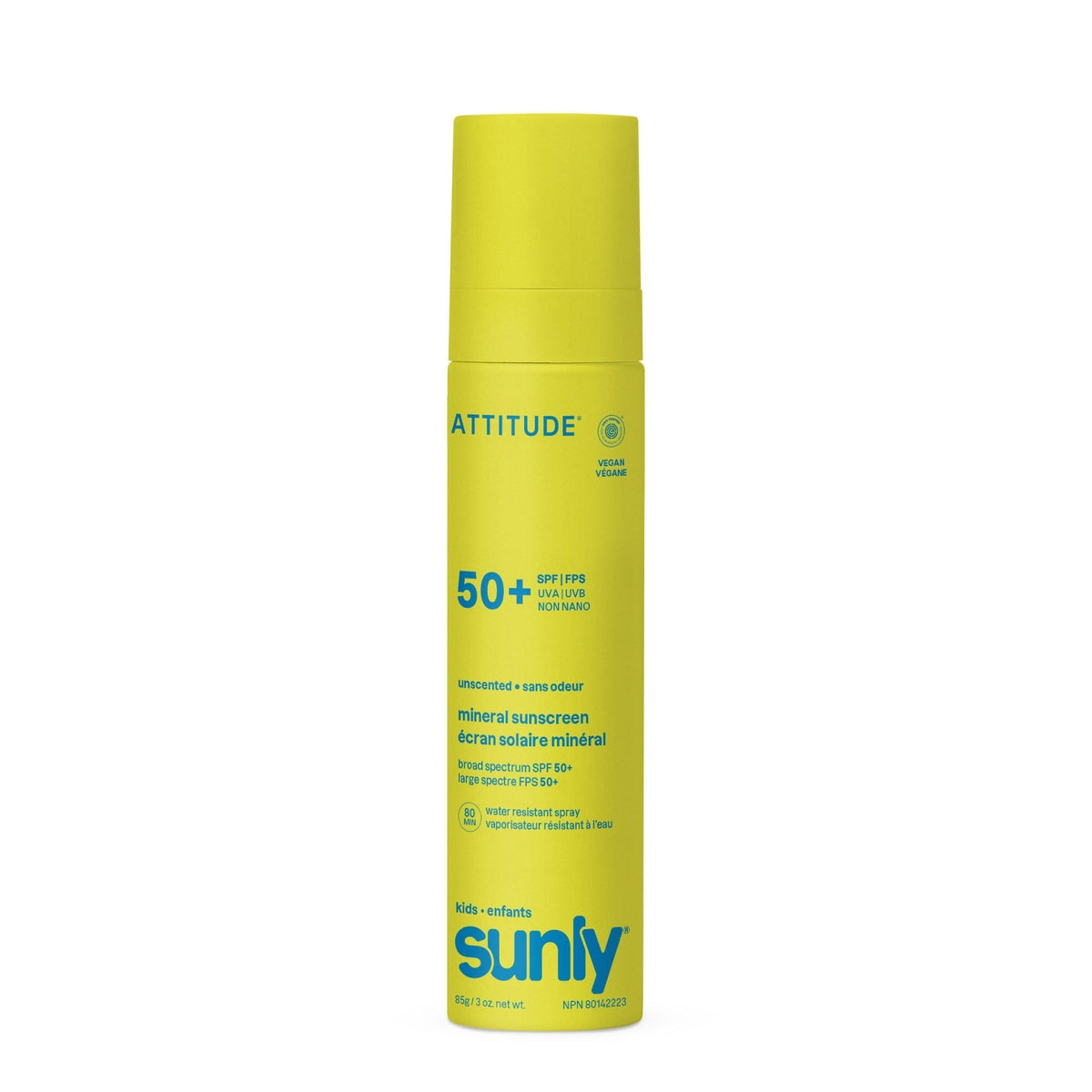 Mineral sunscreen Spray Face & Body Kids SPF 50 unscented Attitude Sunly 75 ml