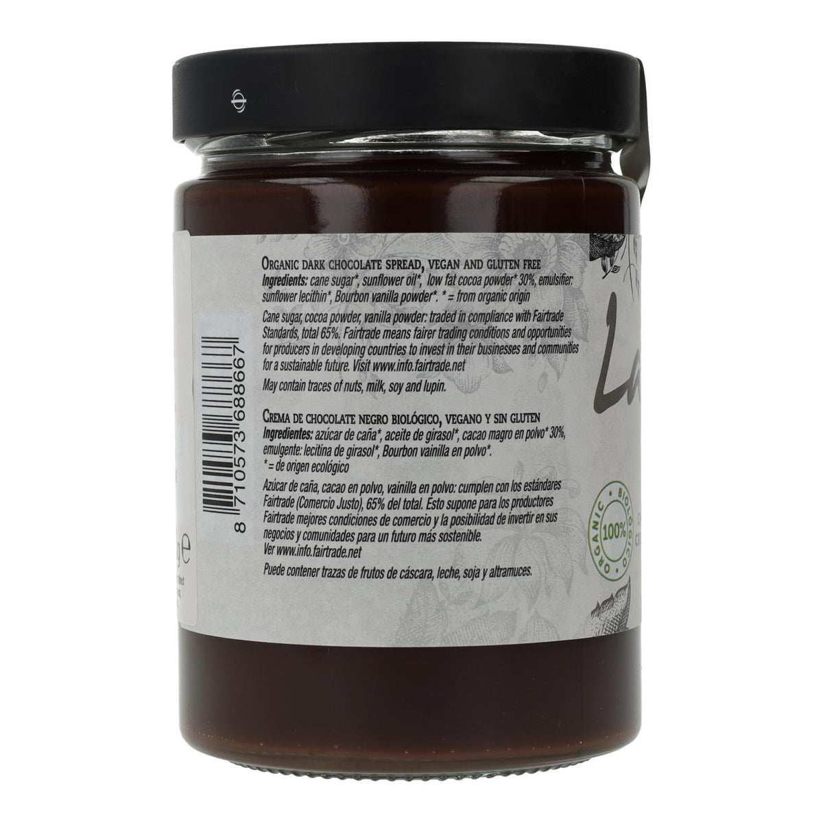Crema de Chocolate Negro Vegano Sin Gluten La Vida Vegan, 600 g