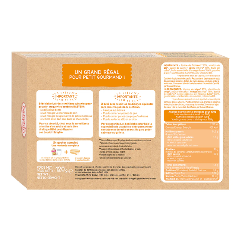 Pack 2 uds Galletas Bio Dentición sabor Naranja para bebés Babybio 120 g