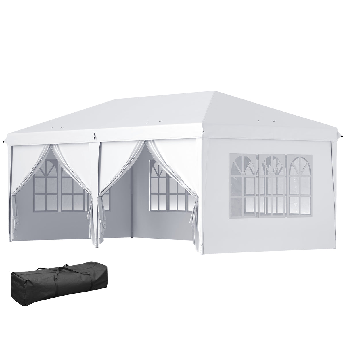 Outsunny Carpa Plegable 5,85x2,95x2,7 M Con 4 Paneles 4 Ventanas Blanco_0