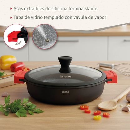 Briebe Cacerola Baja Cocina Inducción Antiadherente Titanio, Cazuela 28cm, Aluminio Fundido Sin Pfoa, Black Titanium_5