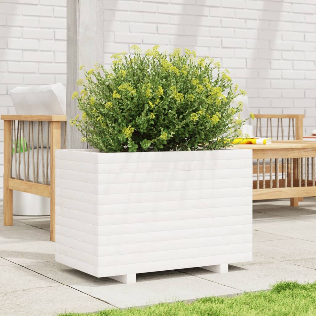 Jardinera Madera Maciza De Pino Blanco 70x40x49,5 Cm_2