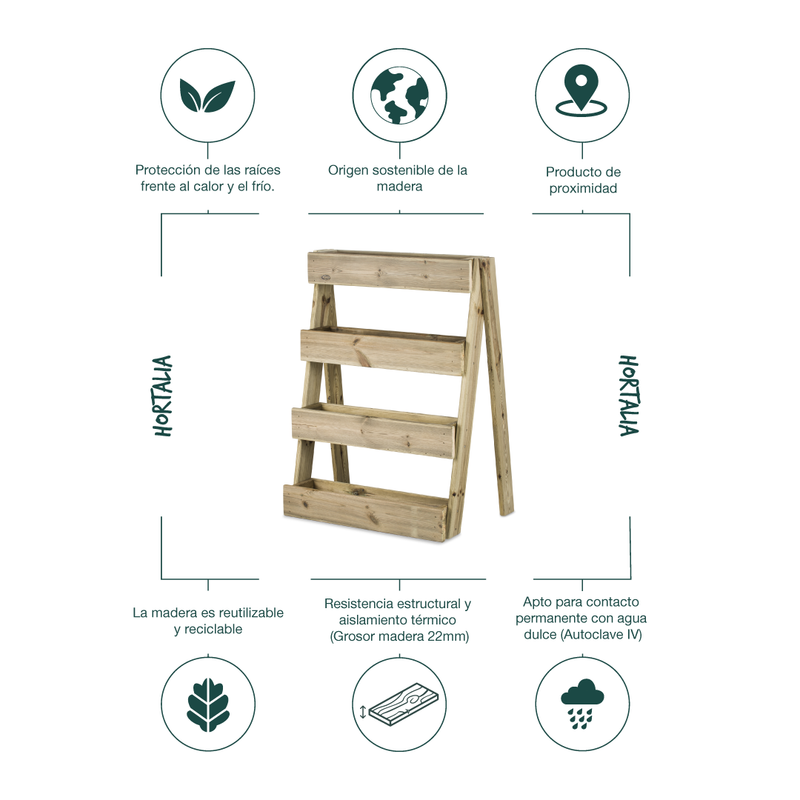 Jardinera Vertical Madera Tratada Exterior Stand Line Island KD 4B Hortalia_4