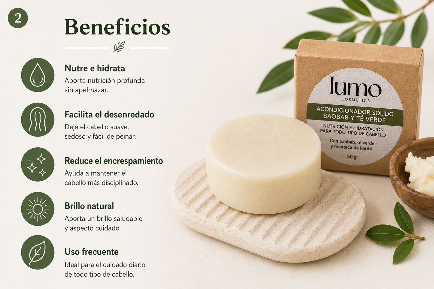 Acondicionador Sólido Baobab & Té Verde 80 G – Natural, Vegano, Sin Sulfatos, Zero Waste – Lumocosmetics_1