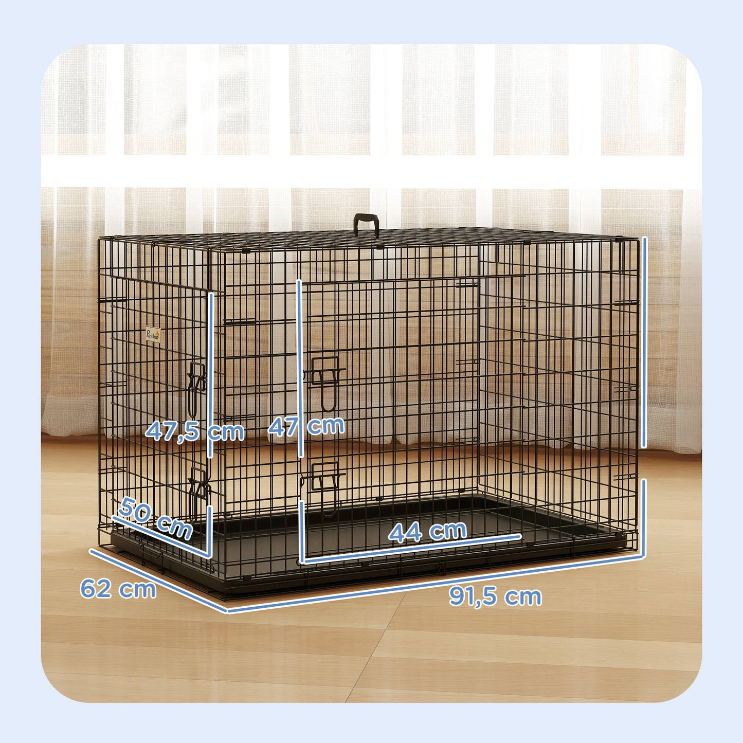 Pawhut Transportín Jaula De Transporte De Metal Para Perro 90x57,5x62 Cm Negro_2