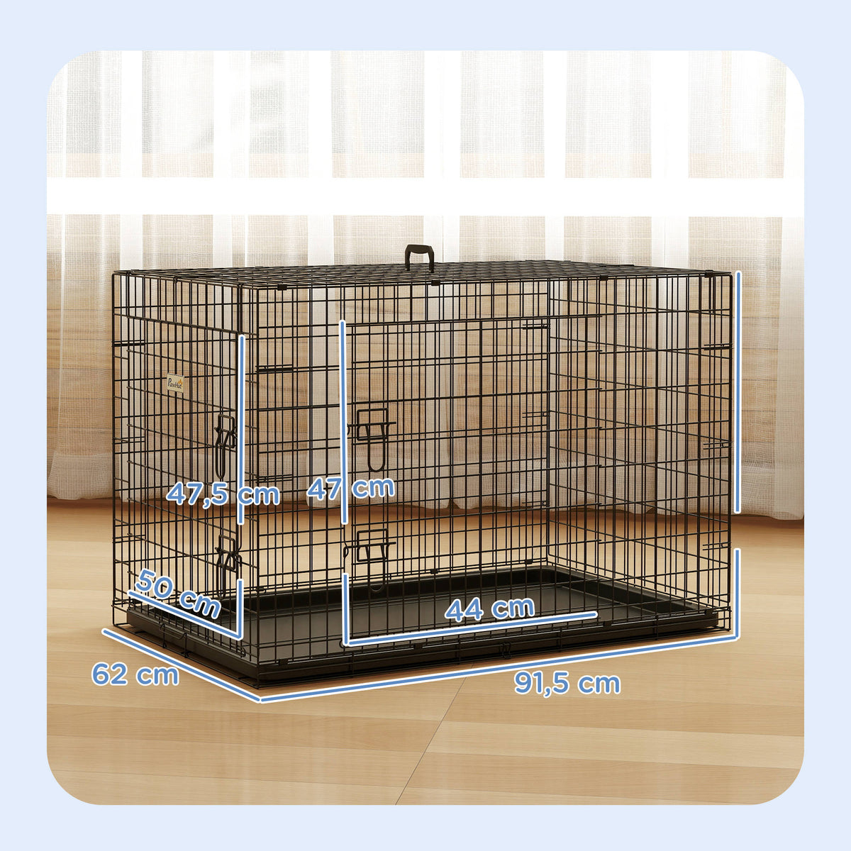 Pawhut Transportín Jaula De Transporte De Metal Para Perro 90x57,5x62 Cm Negro_2
