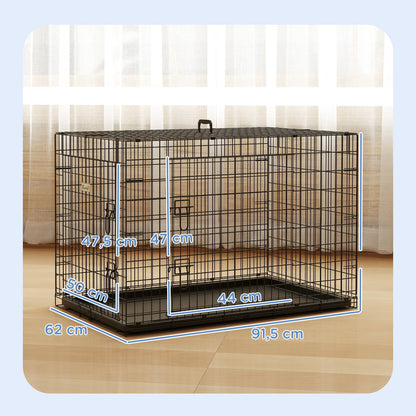 Pawhut Transportín Jaula De Transporte De Metal Para Perro 90x57,5x62 Cm Negro_2