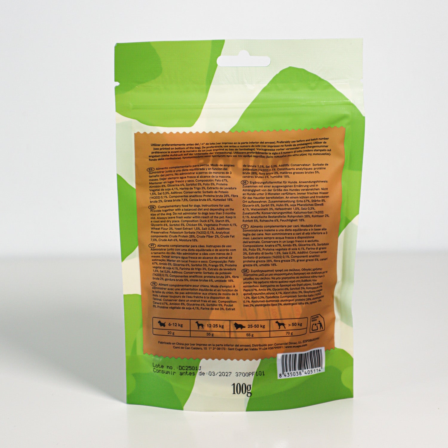 Snack Natual Para Perro 67% Carne De Pato En Dados 12 Paq X(100gr) Wuapu_3