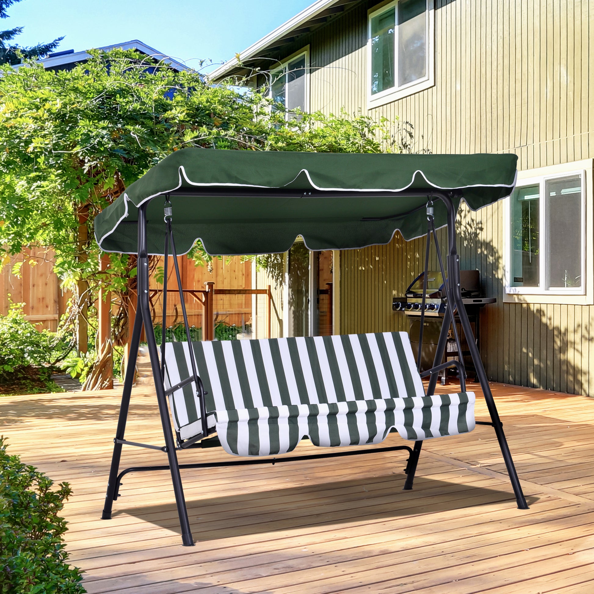 Outsunny Columpio De Jardín De 3 Plazas Con Techo Ajustable 172x110x153cm Verde_1