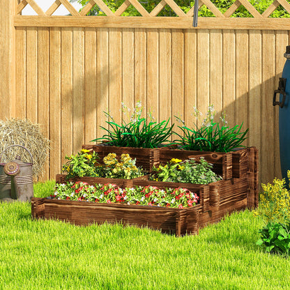 Outsunny Jardinera De Madera Con Diseño De Escalera 93x93x35 Cm Carbonizado_4