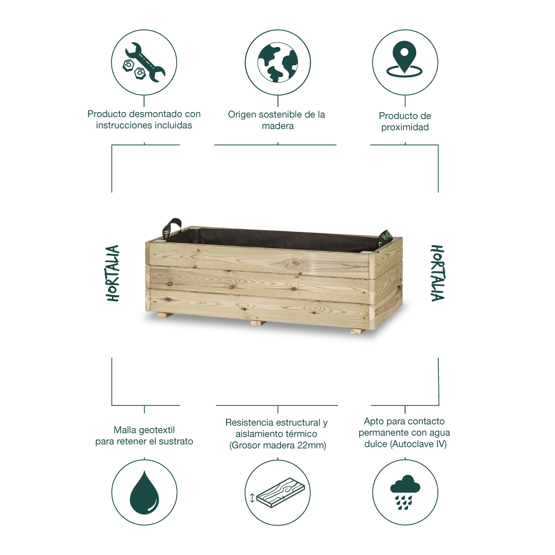 Jardinera De Madera Para Exterior Ghio KD Hortalia 90x40x30 Cm_2