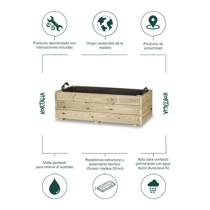 Jardinera De Madera Para Exterior Ghio KD Hortalia 90x40x30 Cm_2