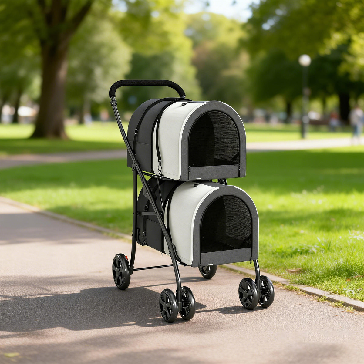 Pawhut Carrito Doble Para Perros Plegable Con 2 Transportines 66x50x98 Cm_1