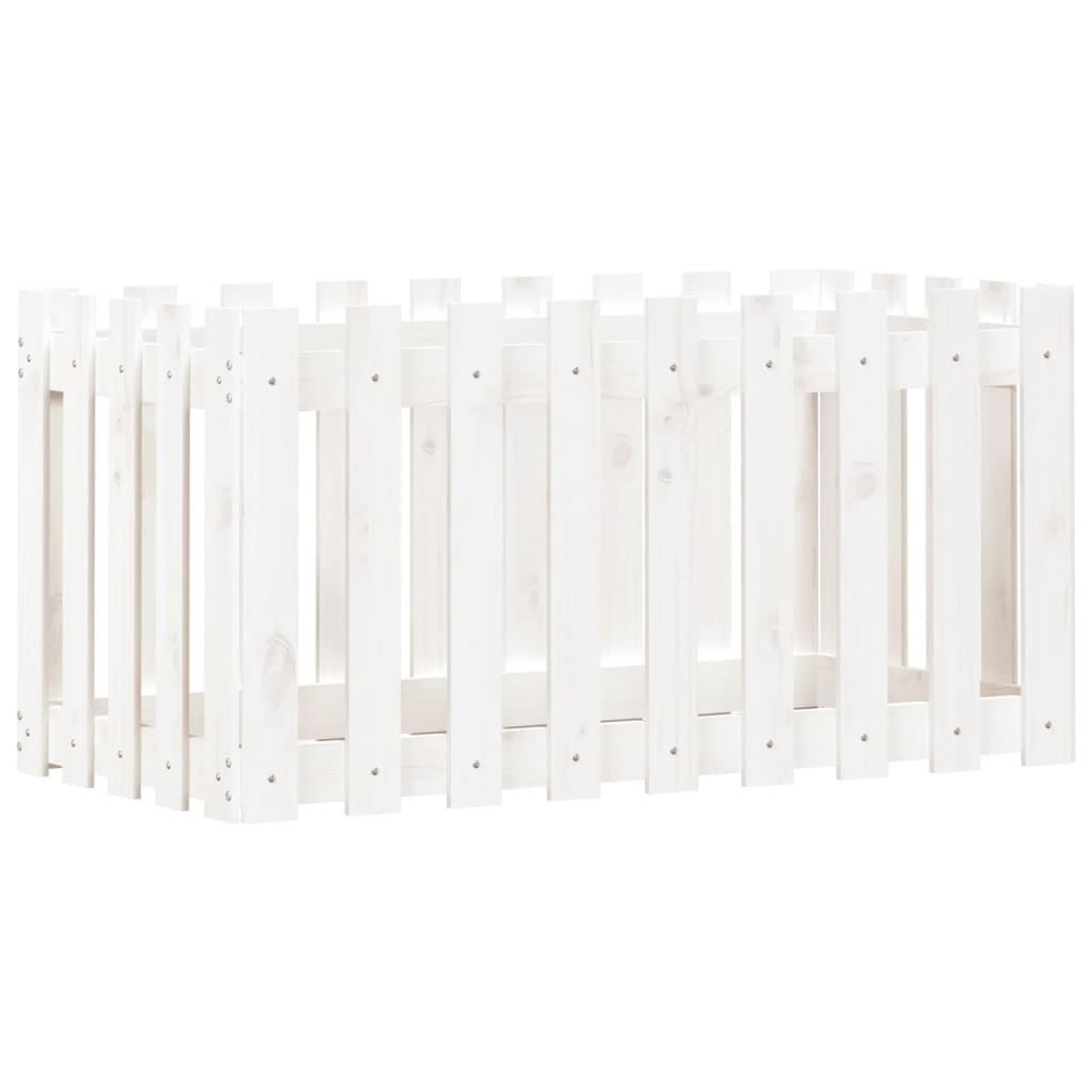 Arriate Elevado Jardín Con Valla Madera Pino Blanco 100x50x50cm_3