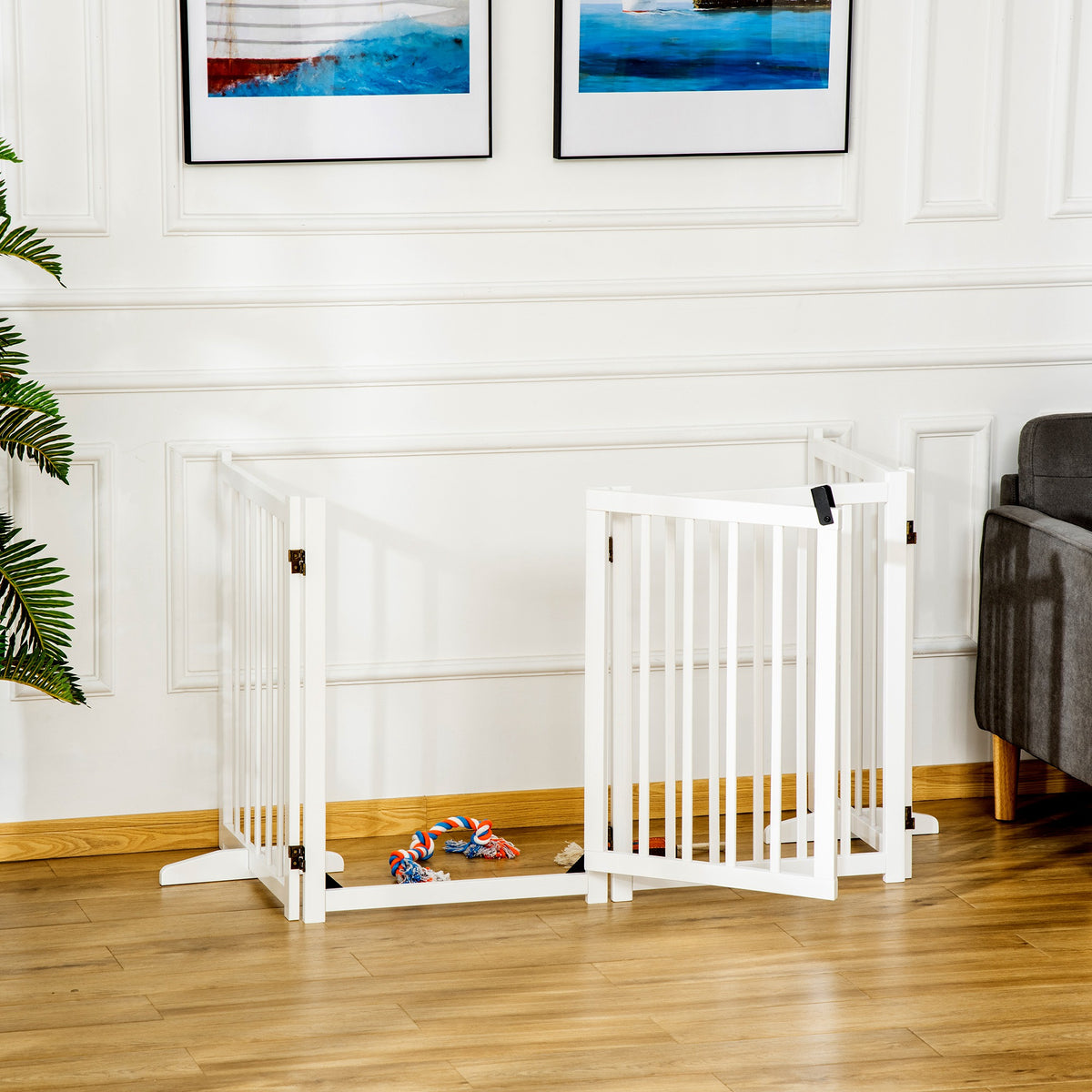 Pawhut Barrera Para Perros Plegable De 4 Paneles Con Puerta 237,5x36x80cm Blanco_1