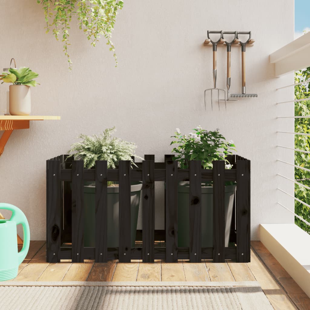 Arriate Elevado Jardín Con Valla Madera Pino Negro 100x50x50cm_1