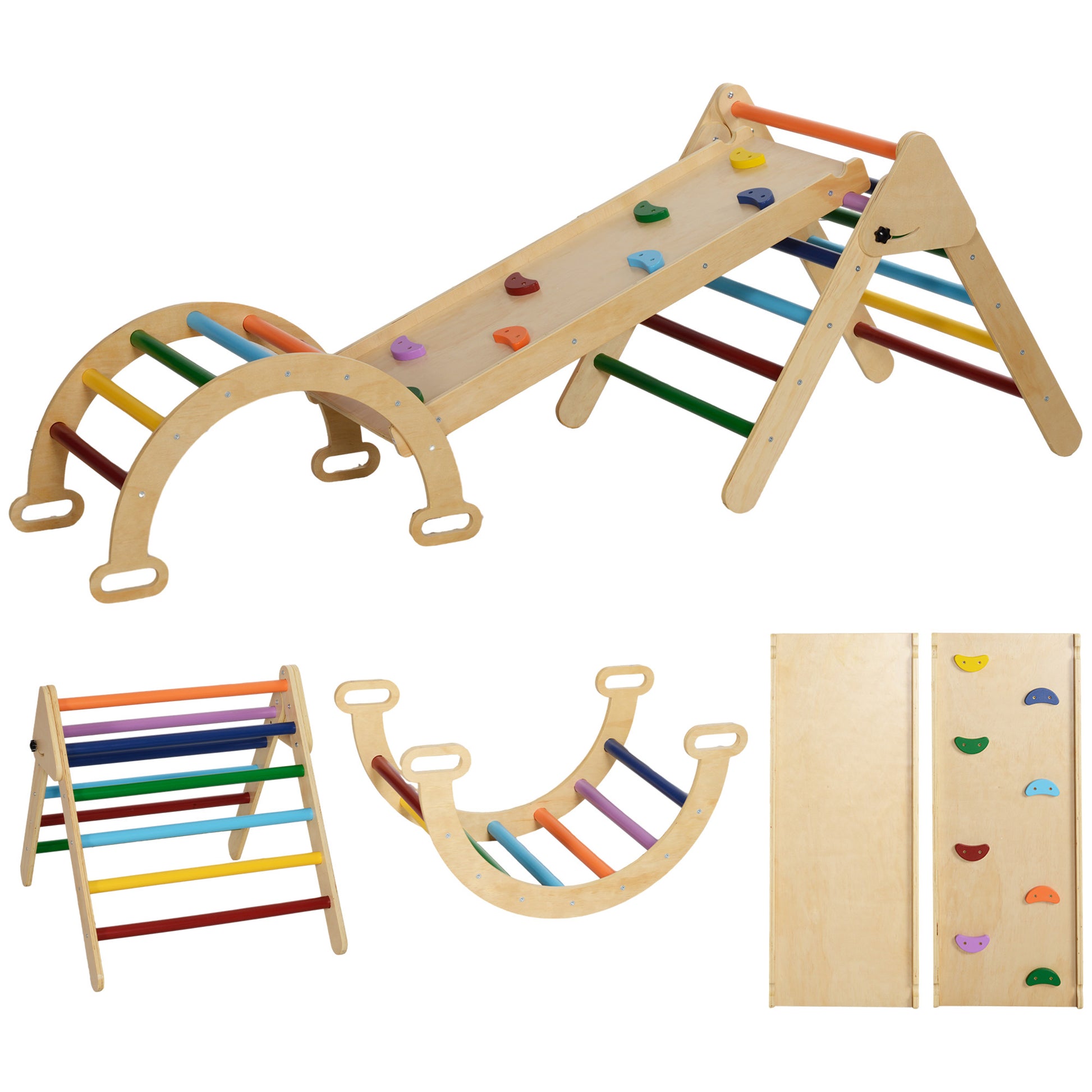Aiyaplay Triángulo De Escalada De Madera 5 En 1 178x64,5x63 Cm Multicolor_0