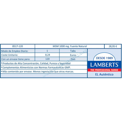 MSM 1000 mg de Fuente Natural Lamberts 120 tabletas