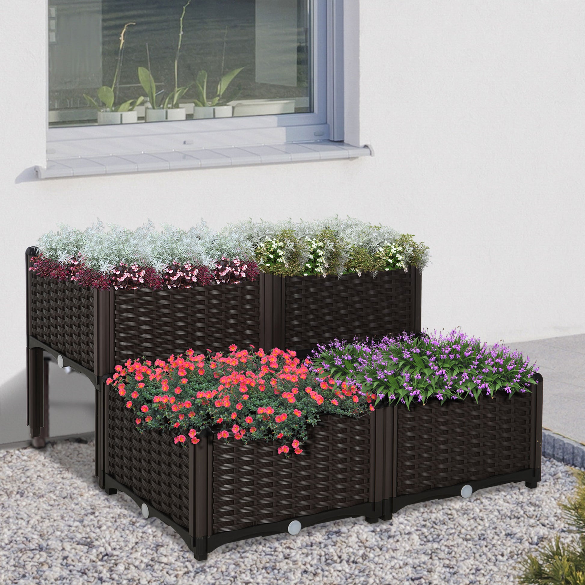Outsunny 4 Jardineras De Exterior Combinación Libre 40x40x26/44 Cm Marrón_1