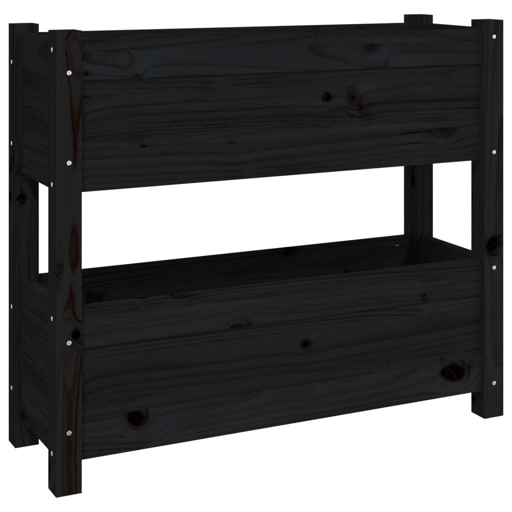 Jardinera De Madera Maciza De Pino Negro 77x25x66 Cm_0