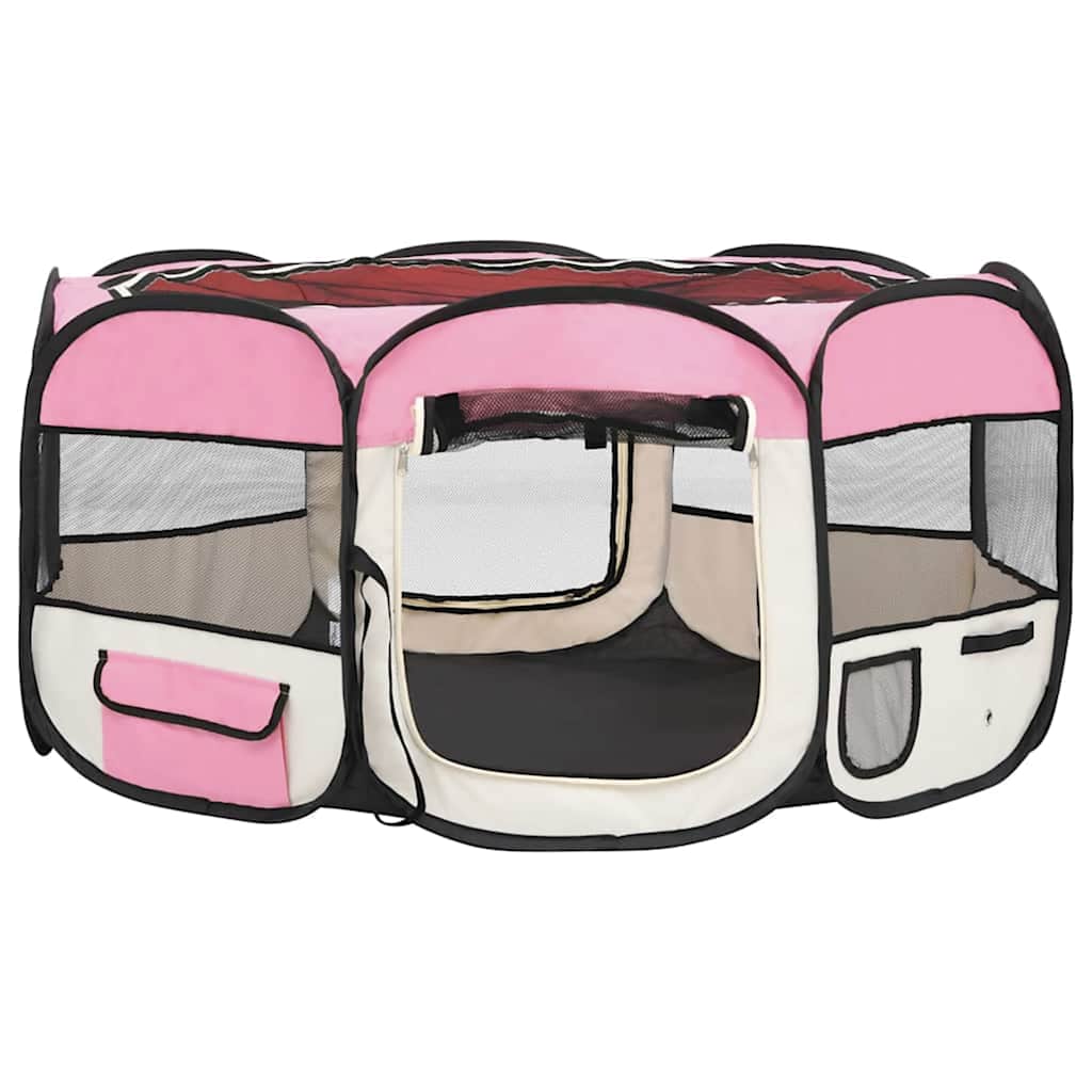 Parque De Perros Plegable Y Bolsa Transporte Rosa 145x145x61cm_2