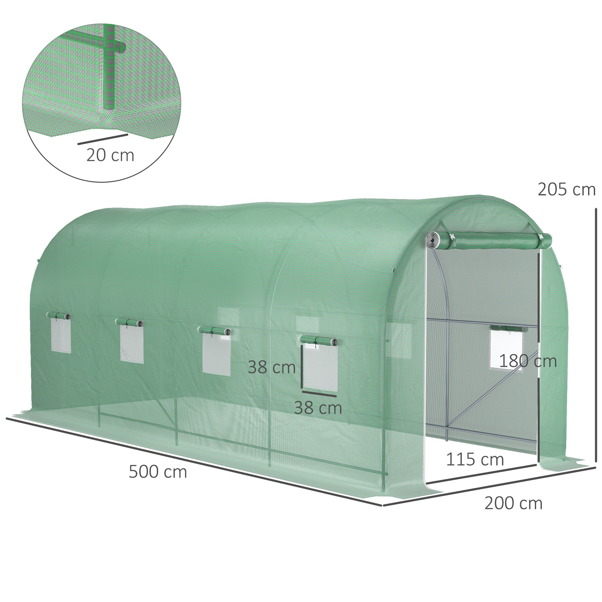 Outsunny Invernadero De Túnel 500x200x205 Cm Con Puerta Enrollable Y 8 Ventanas_2