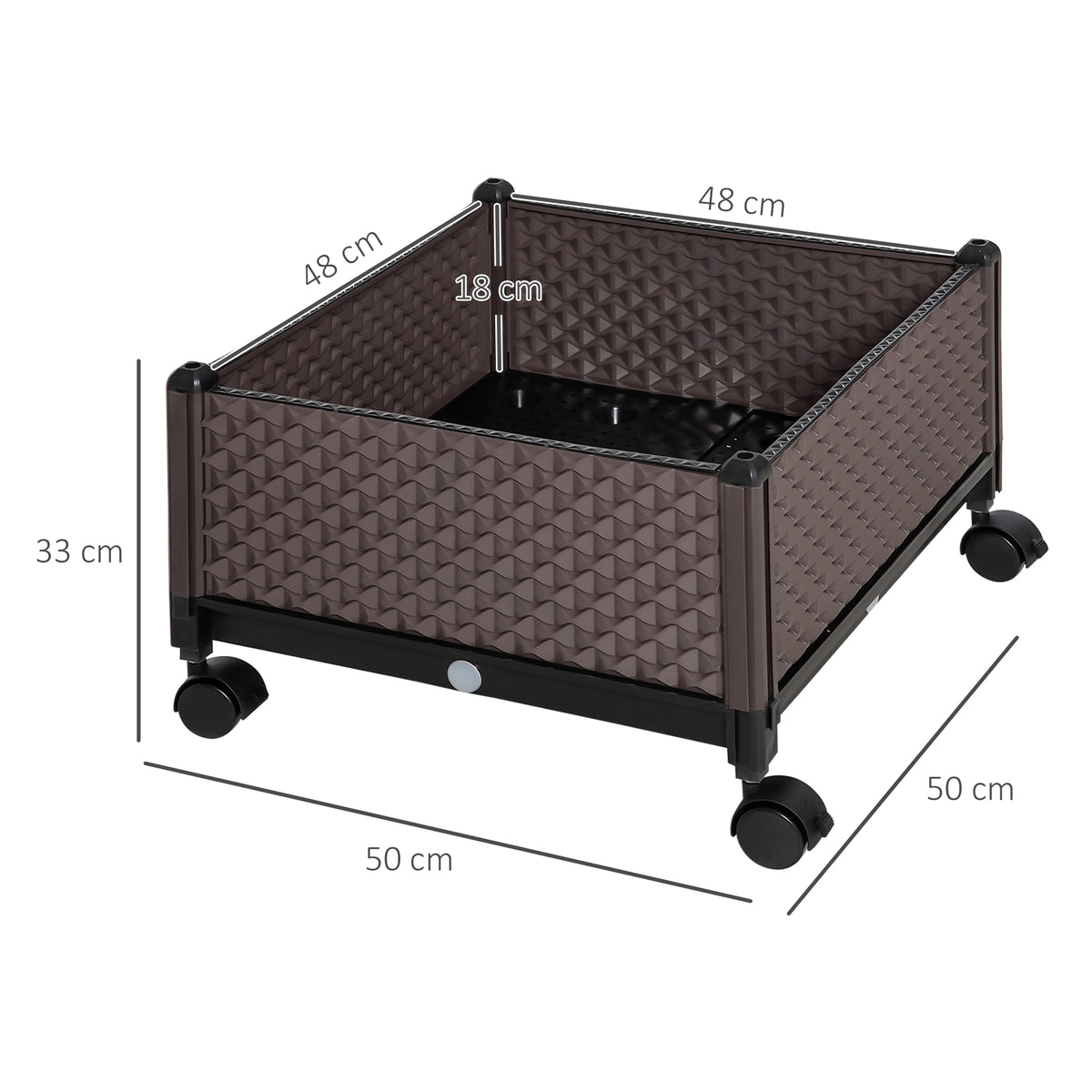 Outsunny Jardinera De Plástico Con Ruedas Para Cultivo De Plantas 50x50x33 Cm_2