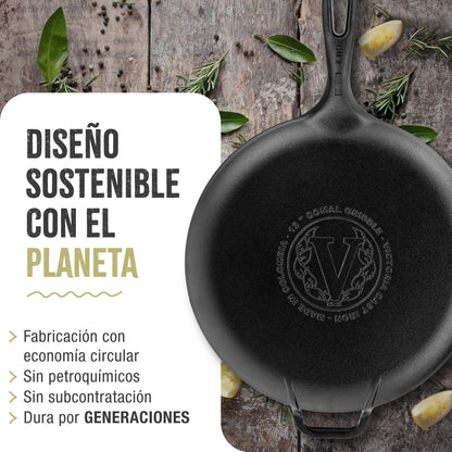 Victoria Plancha Cocina Inducción Comal Hierro Fundido Curado Para Pizza, Tortillas 30cm Fuego, Barbacoa, 35891, Negro_5