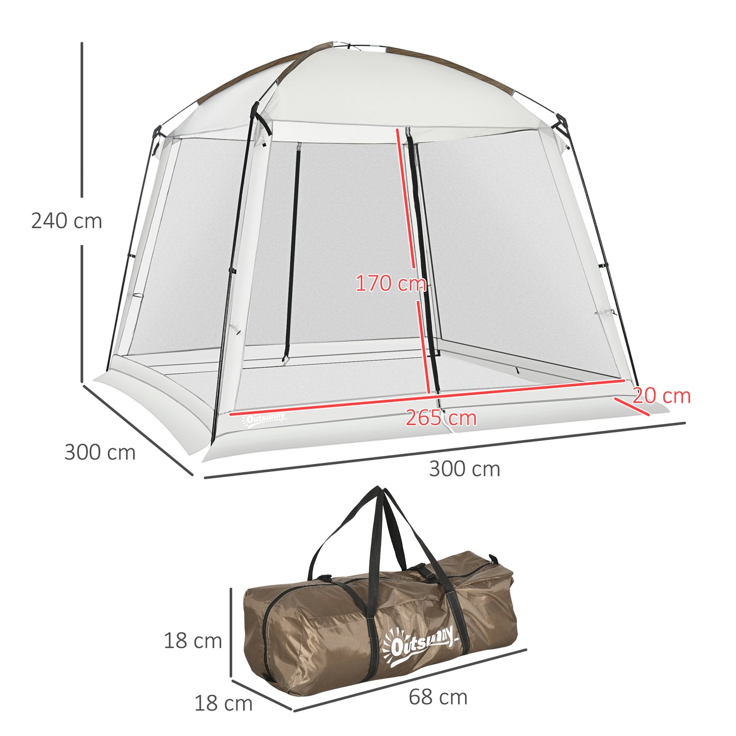 Outsunny Carpa De Jardín 3x3 M Para 6-8 Personas Con 4 Mosquiteras Y 2 Puertas_2