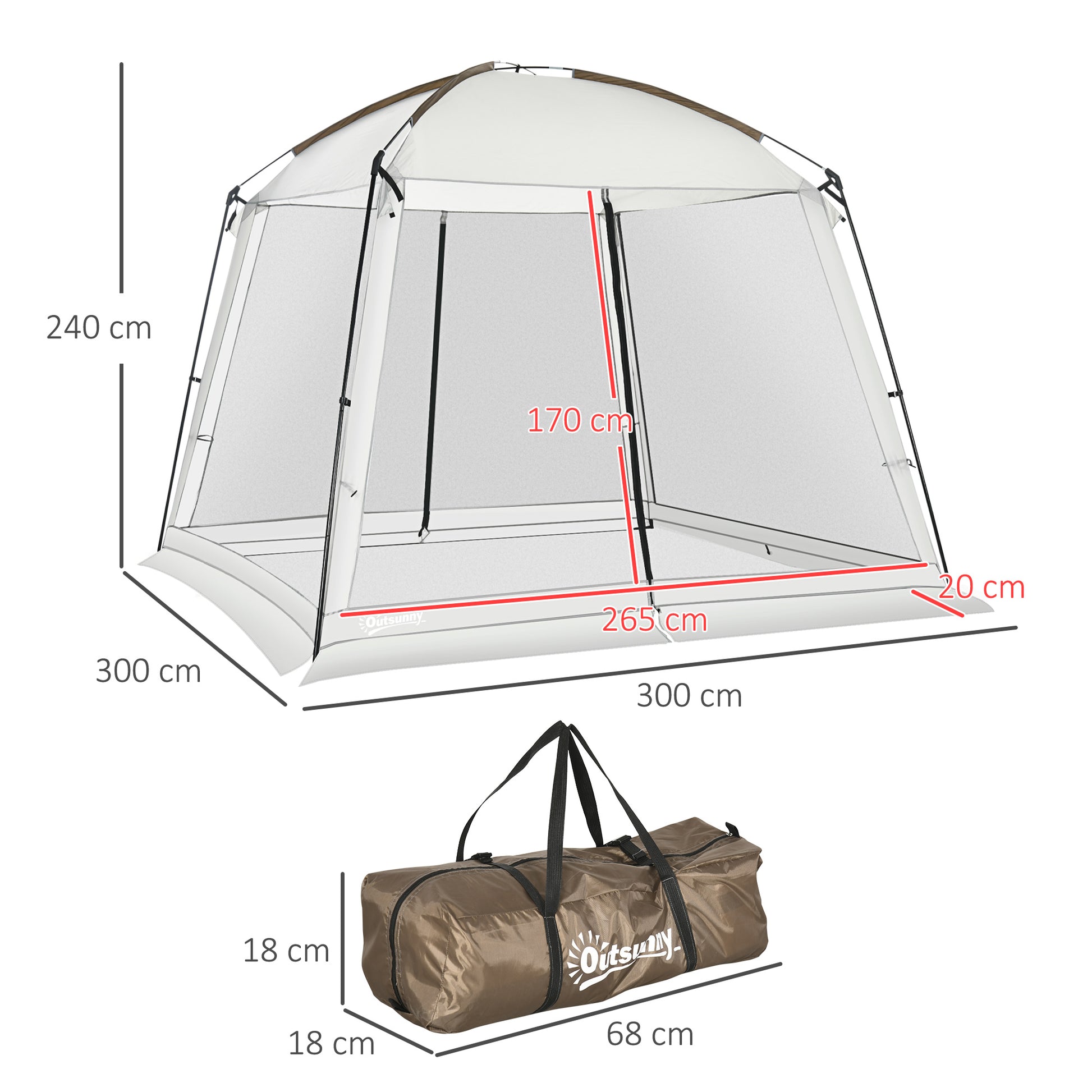 Outsunny Carpa De Jardín 3x3 M Para 6-8 Personas Con 4 Mosquiteras Y 2 Puertas_2
