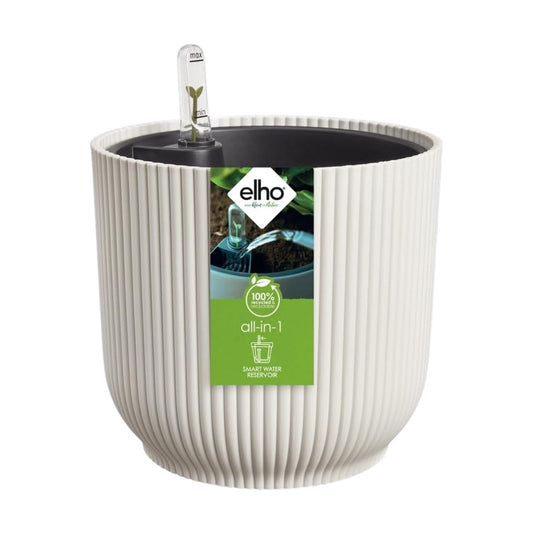 Maceta Blanco Lino All-in-1 Vibes Round Elho 18cm + Swi 17 100% reciclado