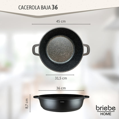 Briebe Cacerola Baja Cocina Inducción Antiadherente Titanio, Cazuela 36cm, Aluminio Fundido Sin Pfoa, Black Titanium_2