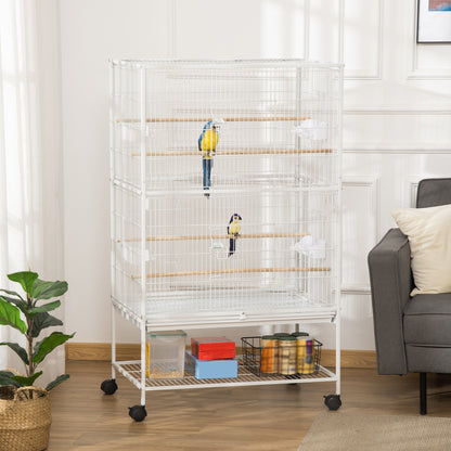 Pawhut Jaula Para Pájaros Con Ruedas 78x52x132 Cm Con Bandeja Extraíble Puertas_1